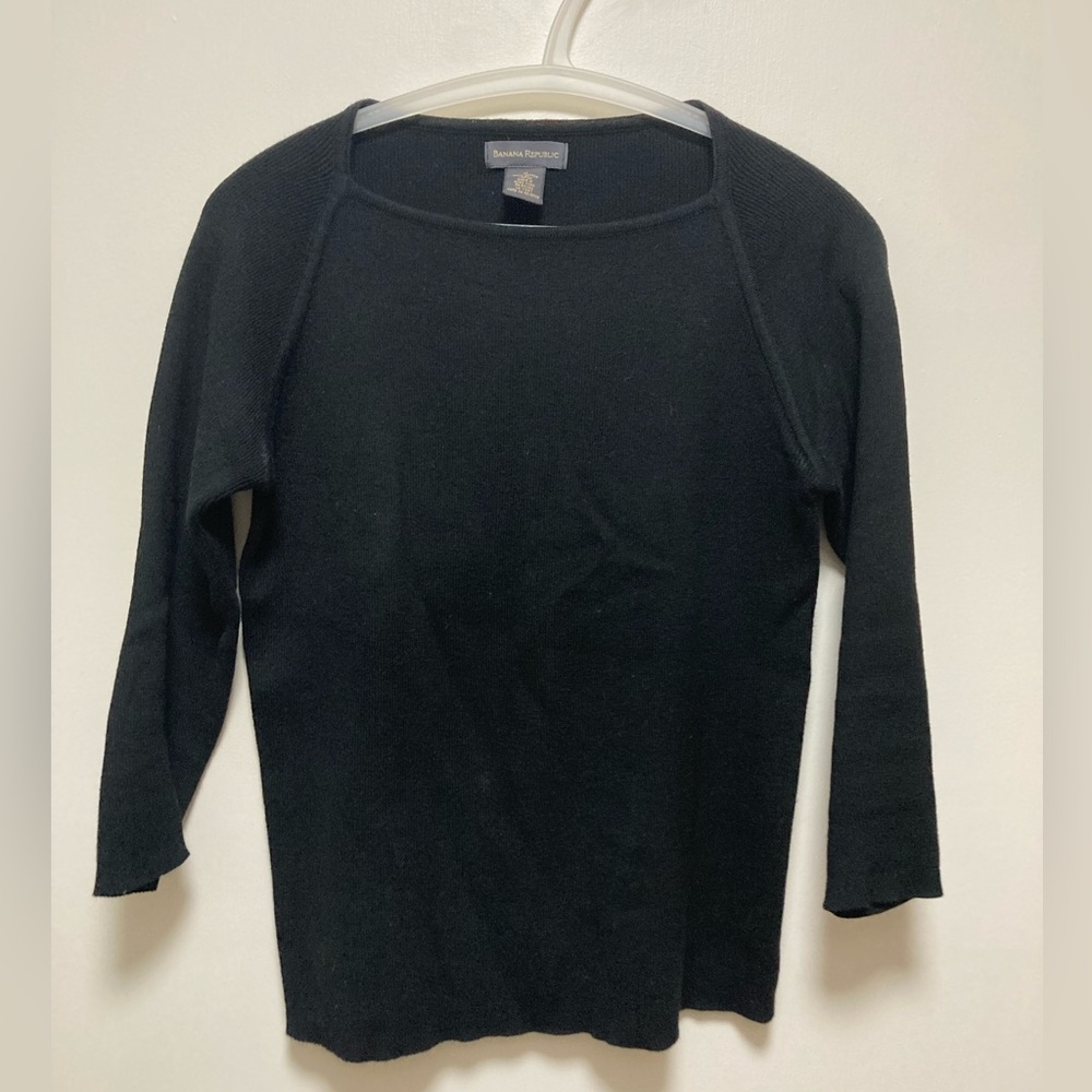 Banana Republic Black Sweater 3/4 Sleeve Boatneck Size M